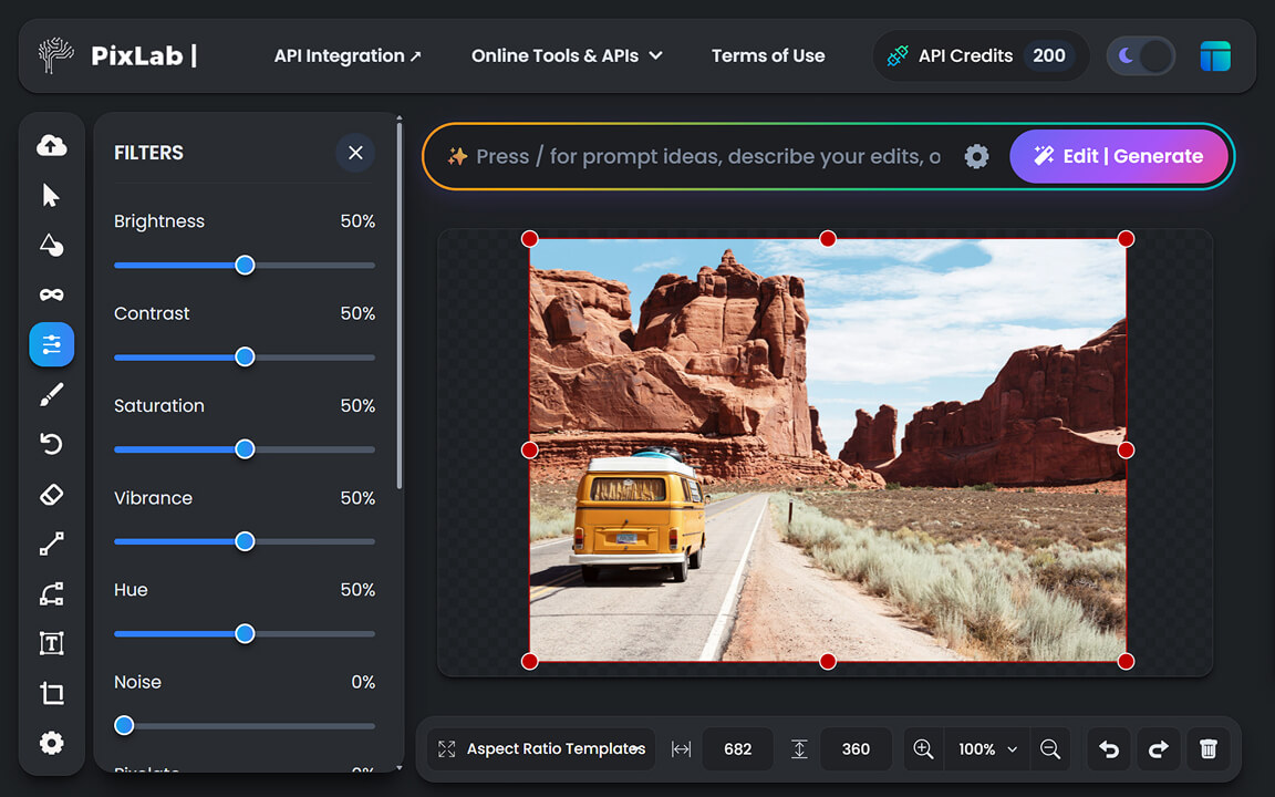 Retouch and finishing workflow preview inside PixLab editor