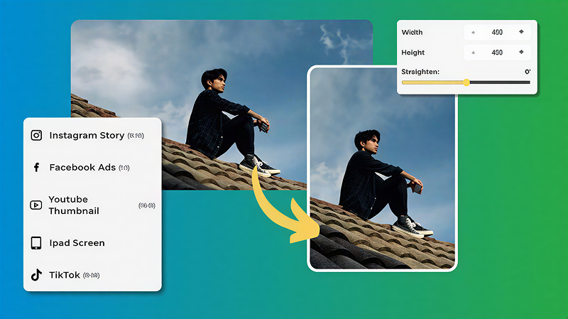 Universal image resizer preview for social media formats
