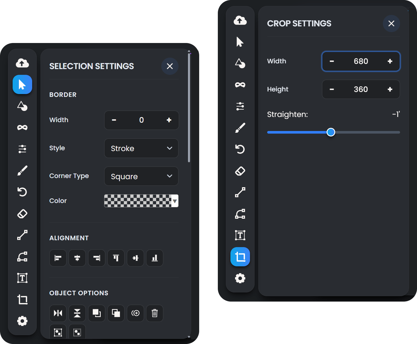 Tools panel preview in PixLab Photo Editor