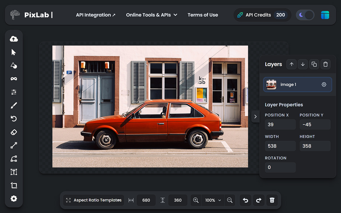 Photo editing workspace preview showing prompt suggestions and manual controls