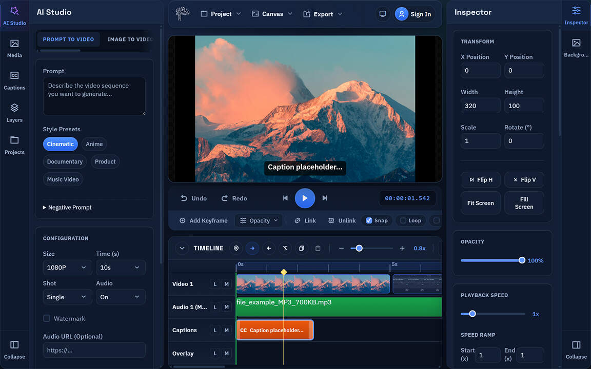 PixLab AI video editor interface for browser-based online video editing